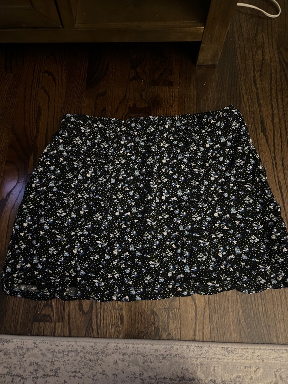 American Eagle Outfitters Black Mini Skirt with Blue & White Floral Print